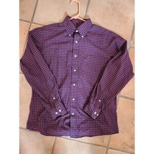 Nautica Shirt Men's Medium Red Blue Plaid Long Sleeve Button Down Classic